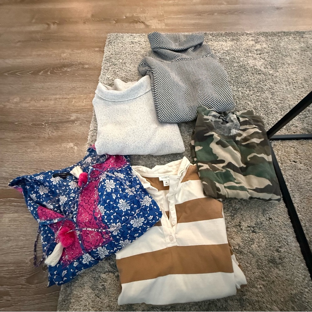 J. Crew Gray and White Herringbone Sweater